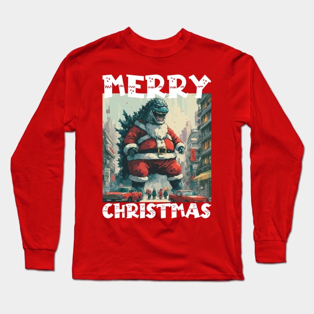 Christmas Godzilla - 3 Long Sleeve T-Shirt by Megadorim